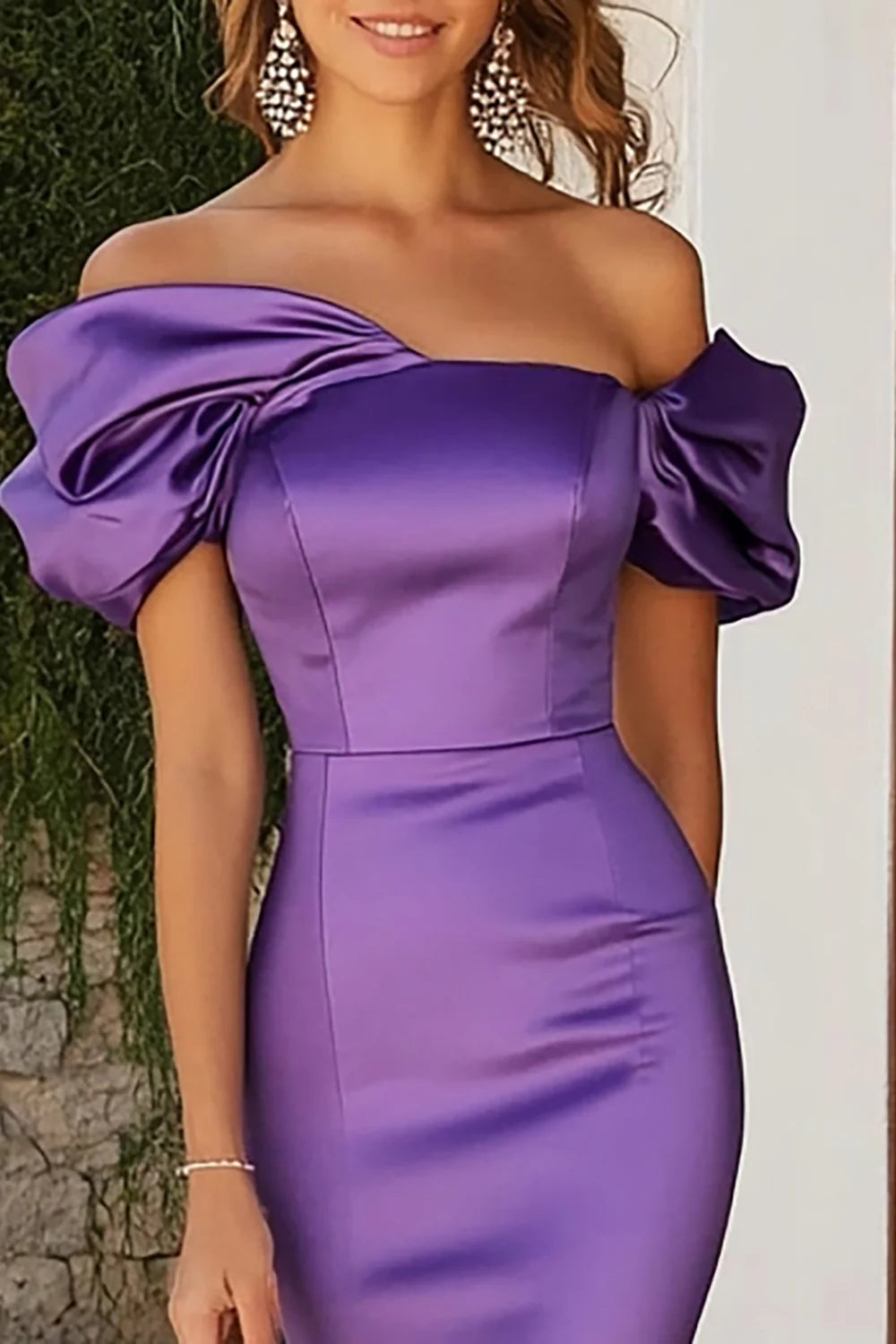 Plum Mermaid Satin Long Asymmetrical Wedding Full Of Charm Evening Dresses